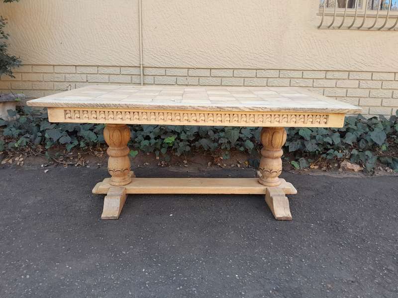 A 20th Century Oak Dining / Refectory / Entrance Table In A Contemporary Bleached Finish (Six Sea...