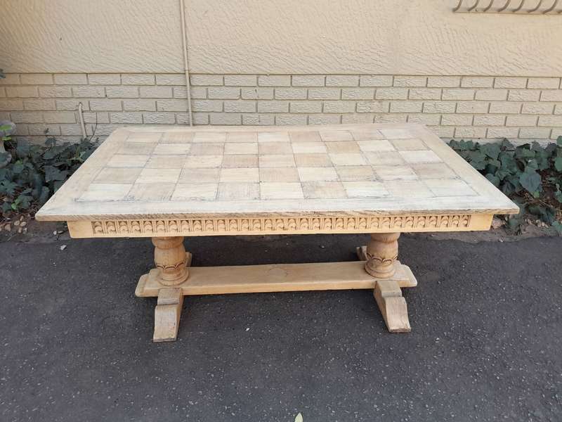 A 20th Century Oak Dining / Refectory / Entrance Table In A Contemporary Bleached Finish (Six Sea...