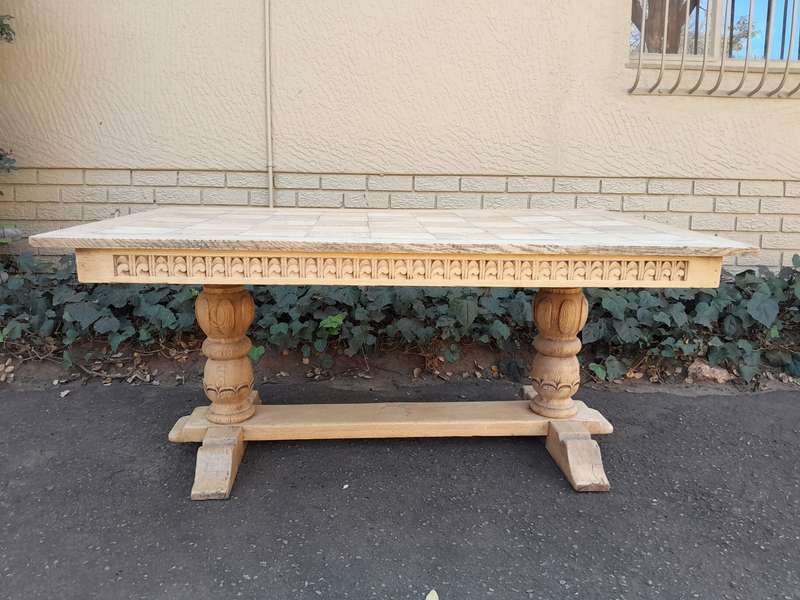 A 20th Century Oak Dining / Refectory / Entrance Table In A Contemporary Bleached Finish (Six Sea...
