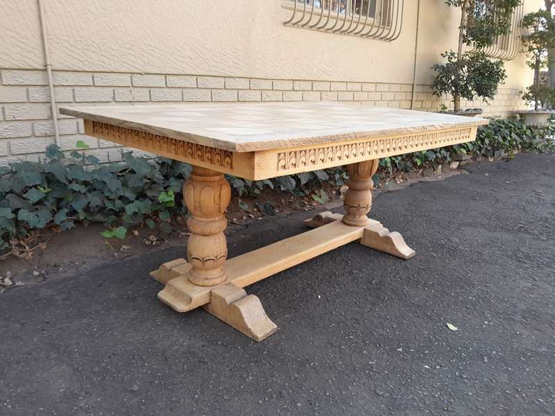A 20th Century Oak Dining / Refectory / Entrance Table In A Contemporary Bleached Finish (Six Sea...