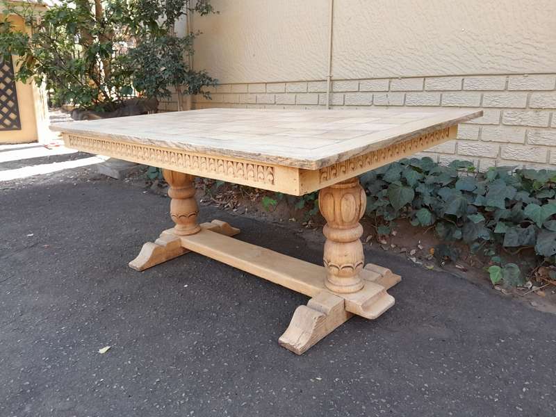 A 20th Century Oak Dining / Refectory / Entrance Table In A Contemporary Bleached Finish (Six Sea...