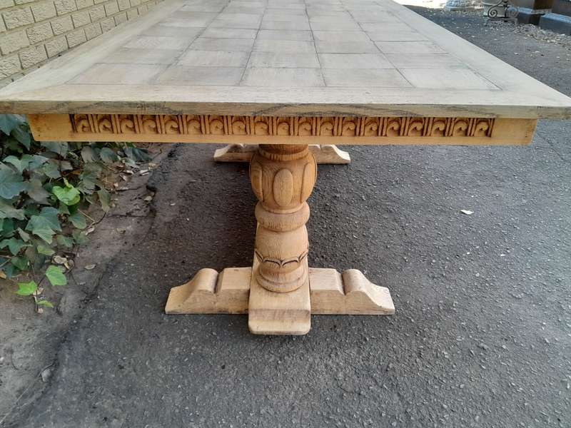 A 20th Century Oak Dining / Refectory / Entrance Table In A Contemporary Bleached Finish (Six Sea...