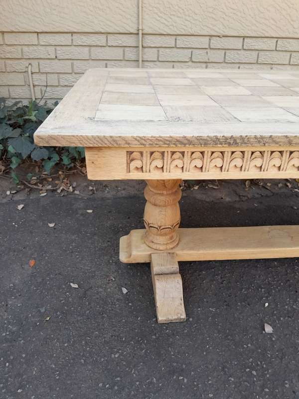A 20th Century Oak Dining / Refectory / Entrance Table In A Contemporary Bleached Finish (Six Sea...