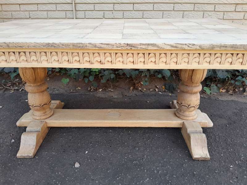 A 20th Century Oak Dining / Refectory / Entrance Table In A Contemporary Bleached Finish (Six Sea...