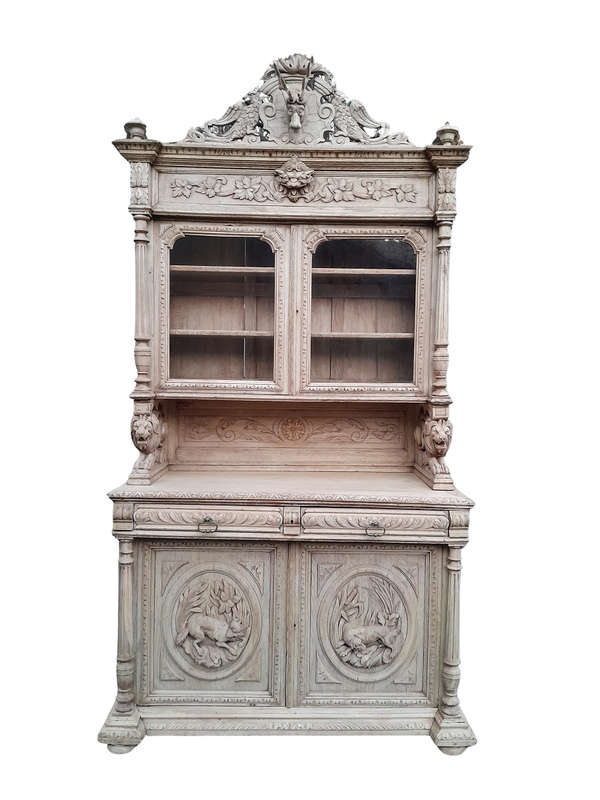 19th Century French Ornately Carved Cabinet in A Contemporary Bleached Finish