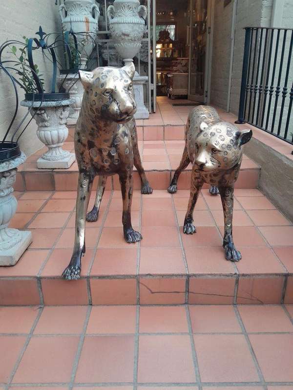A 20th Century Pair Of Life Size Brass Cheetahs ND
