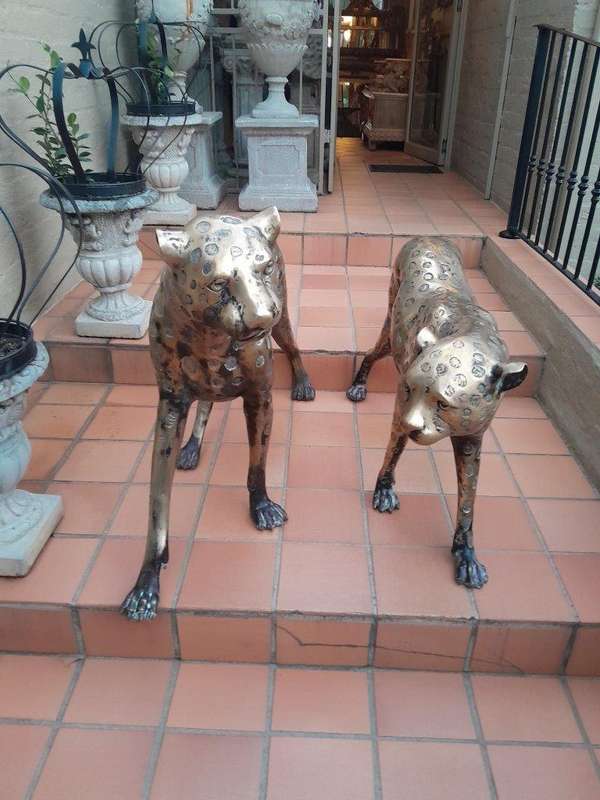 A 20th Century Pair Of Life Size Brass Cheetahs ND