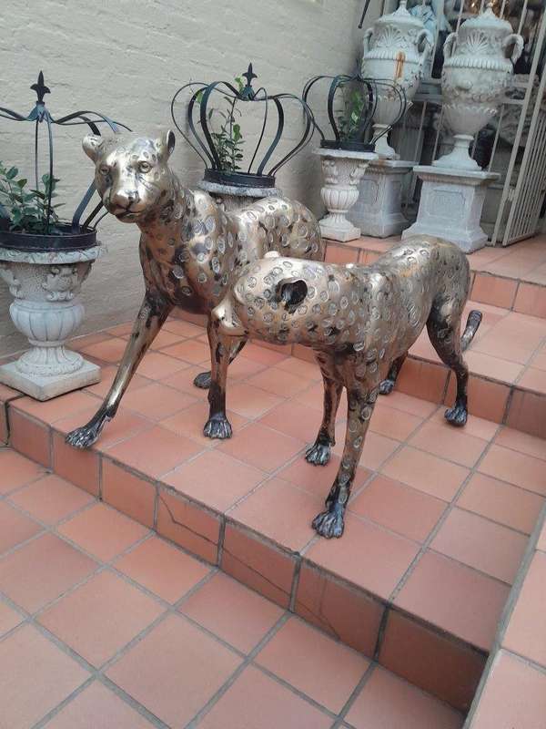 A 20th Century Pair Of Life Size Brass Cheetahs ND