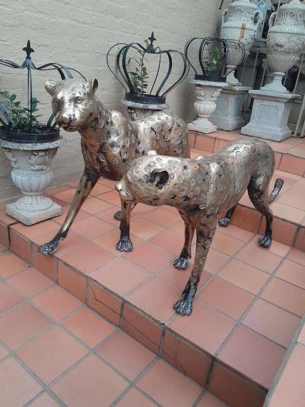 A 20th Century Pair Of Life Size Brass Cheetahs ND