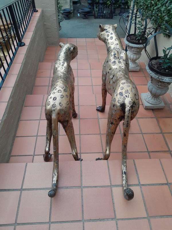 A 20th Century Pair Of Life Size Brass Cheetahs ND