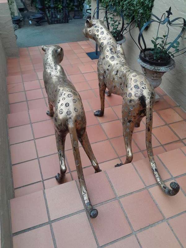 A 20th Century Pair Of Life Size Brass Cheetahs ND