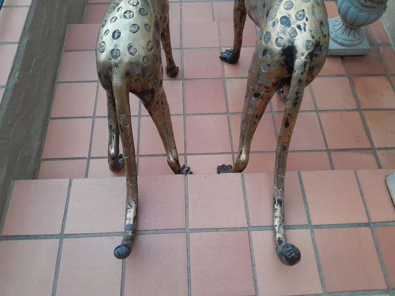 A 20th Century Pair Of Life Size Brass Cheetahs ND