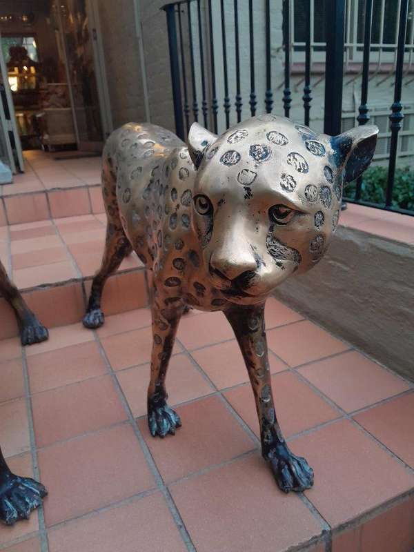 A 20th Century Pair Of Life Size Brass Cheetahs ND