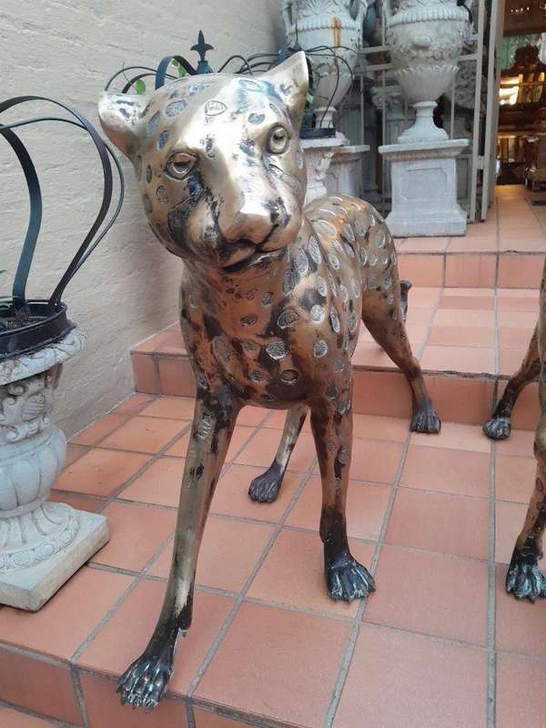 A 20th Century Pair Of Life Size Brass Cheetahs ND