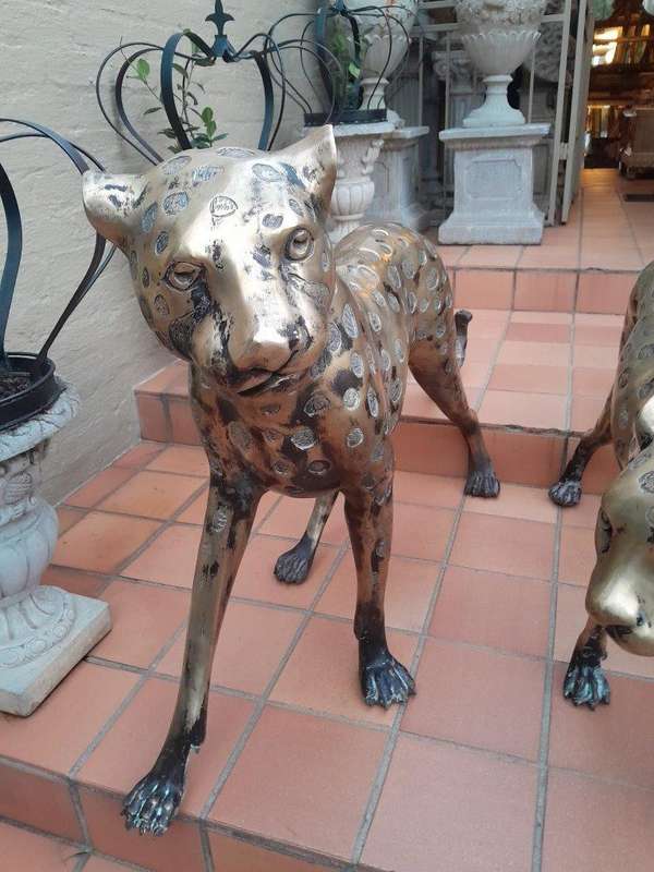 A 20th Century Pair Of Life Size Brass Cheetahs ND