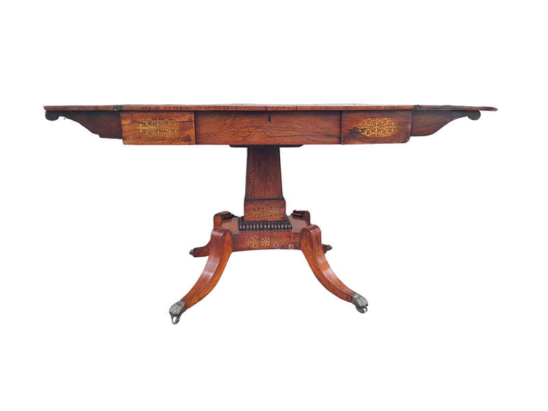 A 19th Century Victorian Brass Plated Rosewood Sofa Drop Side Table With Brass Inlay and on Brass...