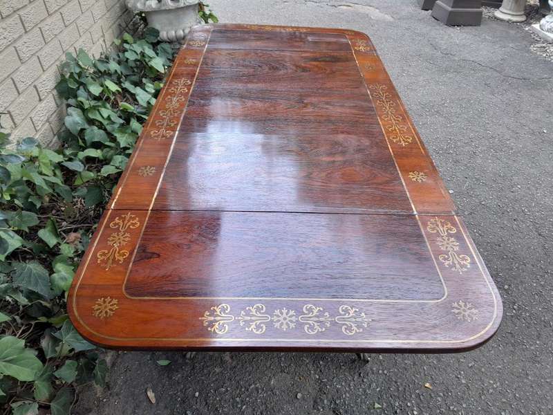 A 19th Century Victorian Brass Plated Rosewood Sofa Drop Side Table With Brass Inlay and on Brass...
