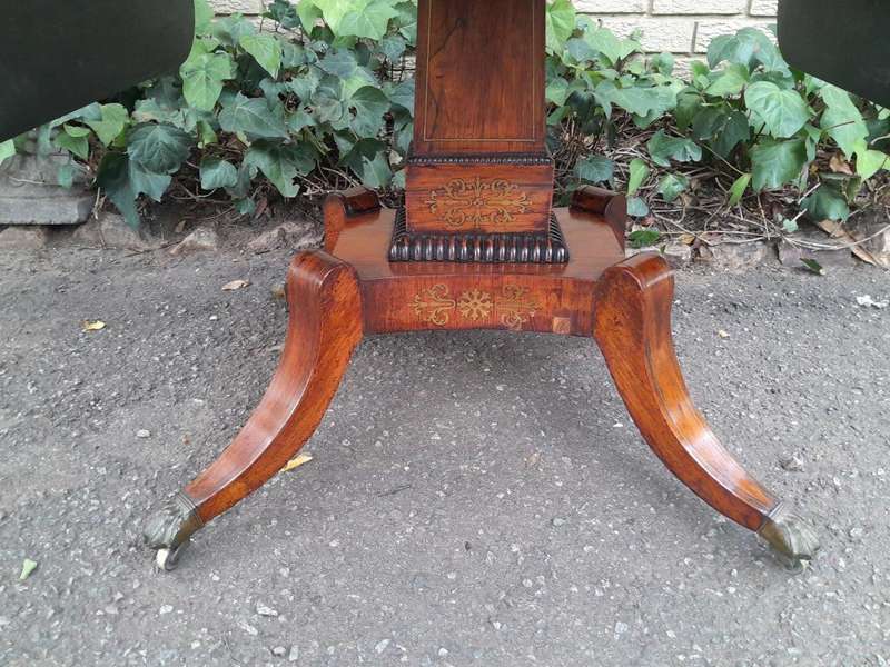 A 19th Century Victorian Brass Plated Rosewood Sofa Drop Side Table With Brass Inlay and on Brass...