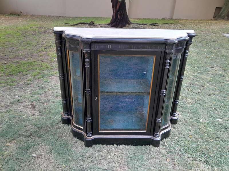 A 19th Century French Ebonised And Gilt Painted Credenza  /  Display Cabinet