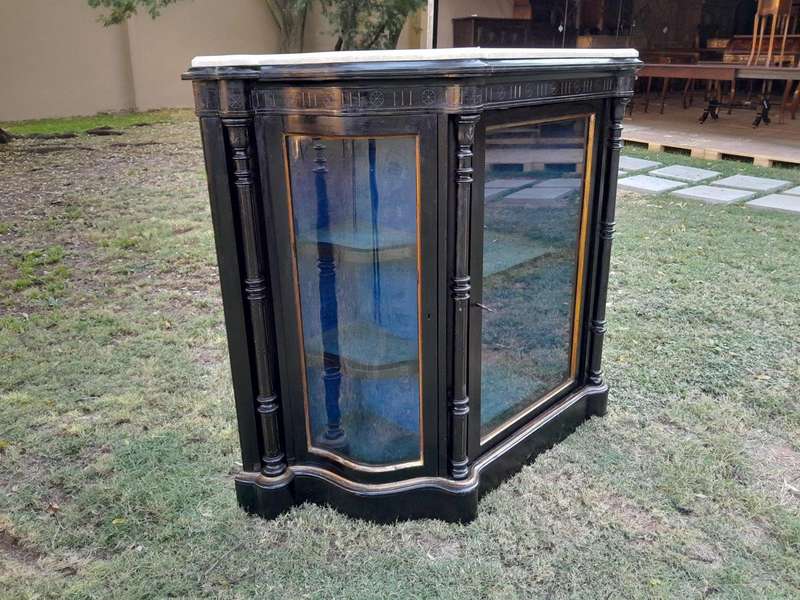A 19th Century French Ebonised And Gilt Painted Credenza  /  Display Cabinet