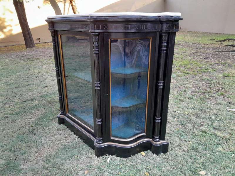 A 19th Century French Ebonised And Gilt Painted Credenza  /  Display Cabinet