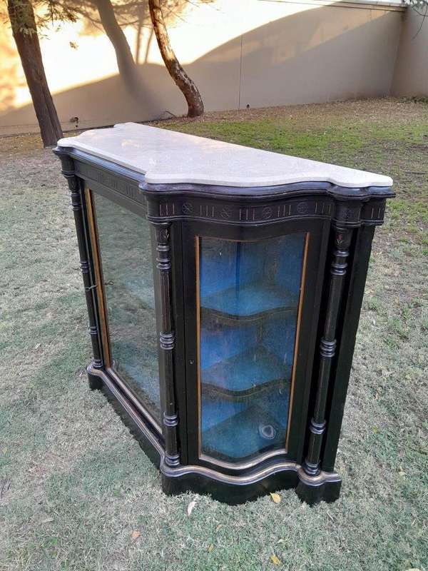 A 19th Century French Ebonised And Gilt Painted Credenza  /  Display Cabinet