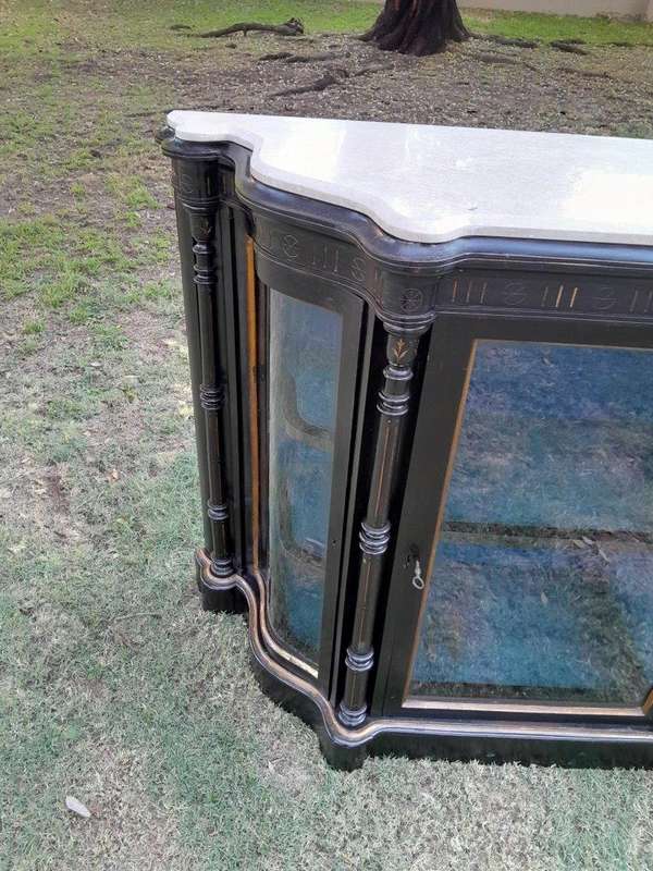 A 19th Century French Ebonised And Gilt Painted Credenza  /  Display Cabinet