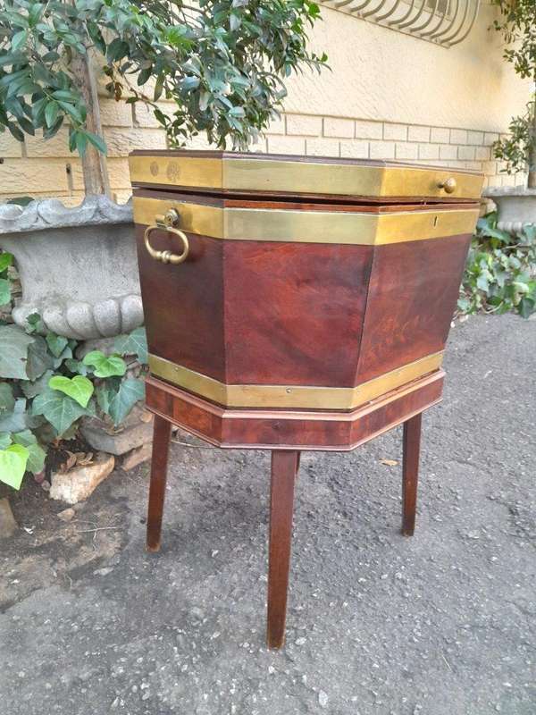 An Early 19th Century George III Mahogany Brass Bound Celleratte On Stand