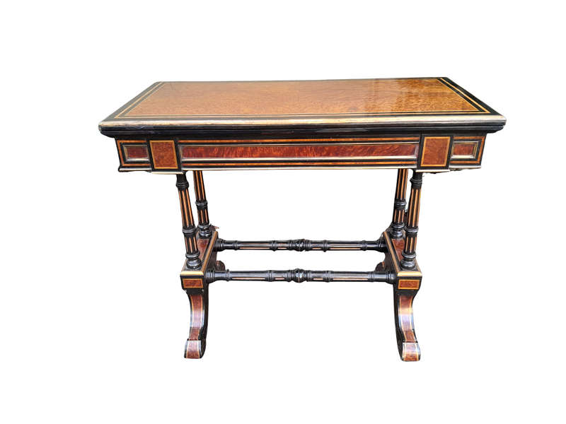 A 19th Century French Burr-Maple And Ebonised Card Table / Drinks Table / Table With Leather Top ...