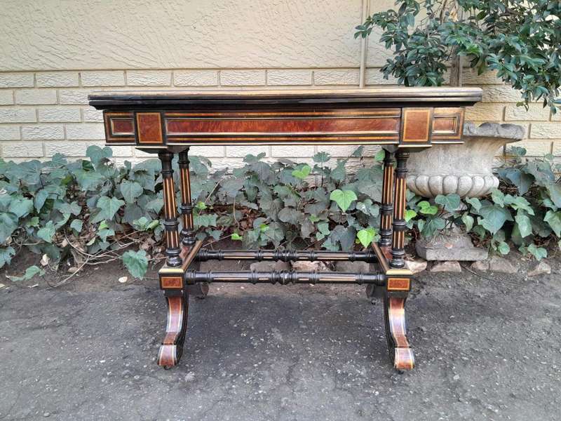 A 19th Century French Burr-Maple And Ebonised Card Table / Drinks Table / Table With Leather Top ...