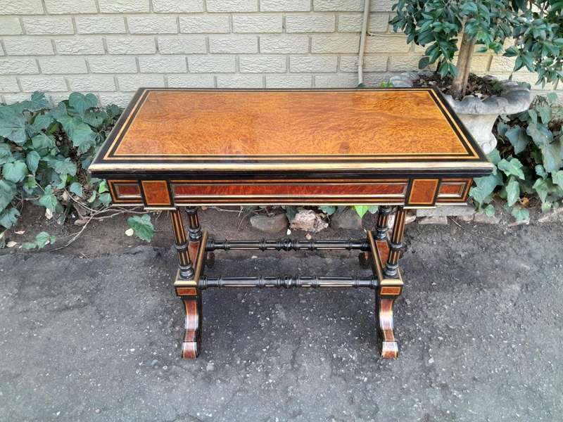 A 19th Century French Burr-Maple And Ebonised Card Table / Drinks Table / Table With Leather Top ...