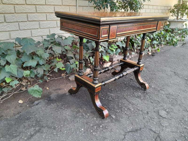 A 19th Century French Burr-Maple And Ebonised Card Table / Drinks Table / Table With Leather Top ...