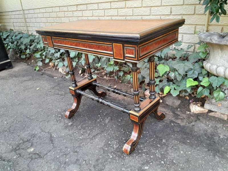 A 19th Century French Burr-Maple And Ebonised Card Table / Drinks Table / Table With Leather Top ...