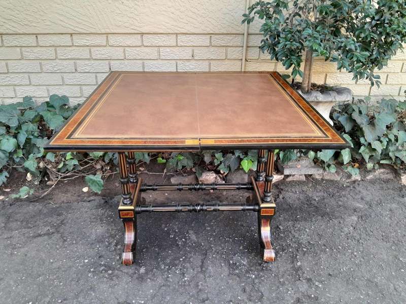 A 19th Century French Burr-Maple And Ebonised Card Table / Drinks Table / Table With Leather Top ...