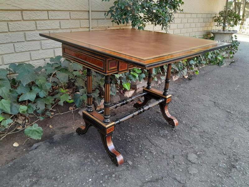 A 19th Century French Burr-Maple And Ebonised Card Table / Drinks Table / Table With Leather Top ...