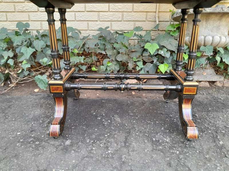 A 19th Century French Burr-Maple And Ebonised Card Table / Drinks Table / Table With Leather Top ...