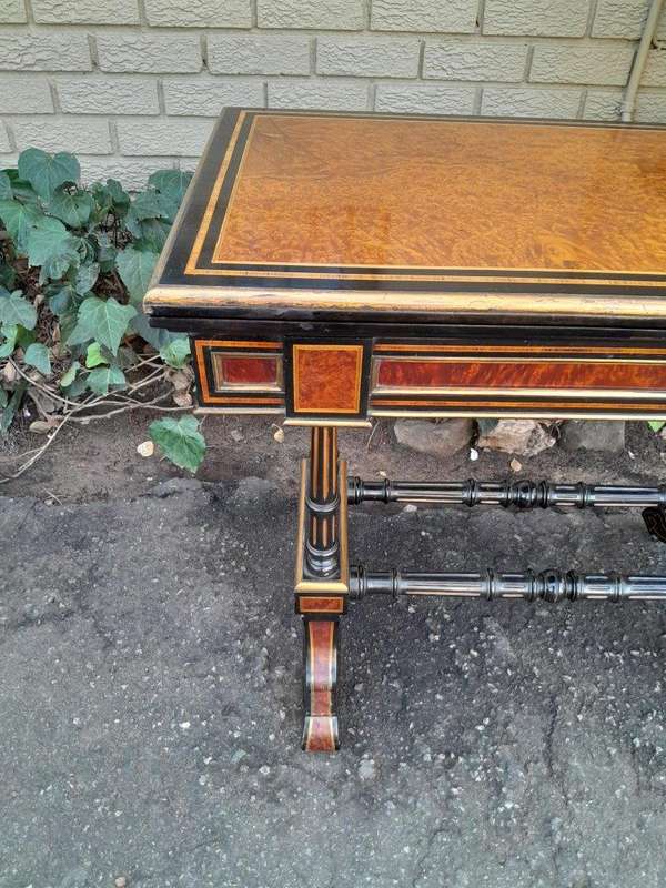 A 19th Century French Burr-Maple And Ebonised Card Table / Drinks Table / Table With Leather Top ...