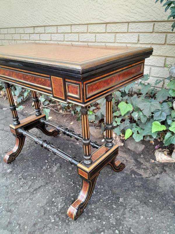A 19th Century French Burr-Maple And Ebonised Card Table / Drinks Table / Table With Leather Top ...