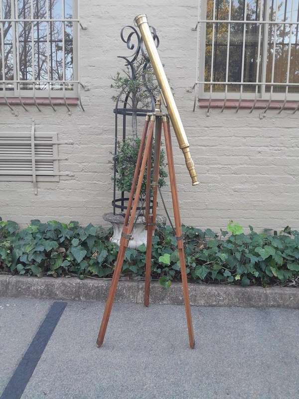 An Early 20th Century English British Ross Brass And Teak Refractor Telescope On Brass And Teak A...