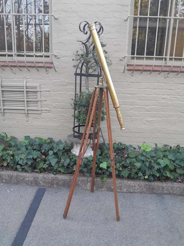 An Early 20th Century English British Ross Brass And Teak Refractor Telescope On Brass And Teak A...