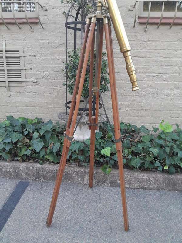 An Early 20th Century English British Ross Brass And Teak Refractor Telescope On Brass And Teak A...