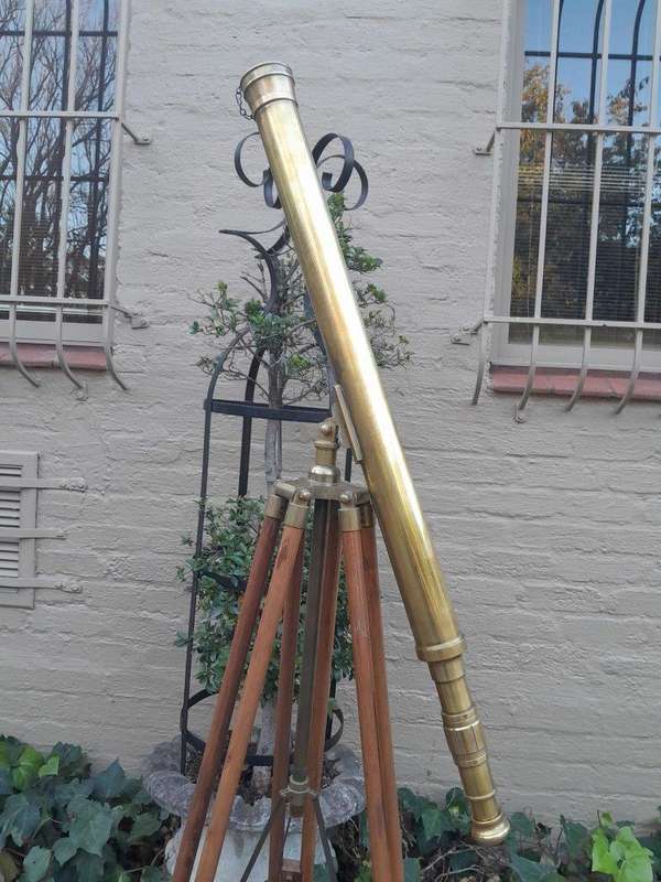 An Early 20th Century English British Ross Brass And Teak Refractor Telescope On Brass And Teak A...