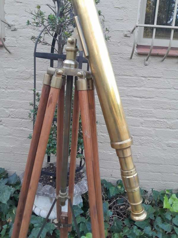 An Early 20th Century English British Ross Brass And Teak Refractor Telescope On Brass And Teak A...