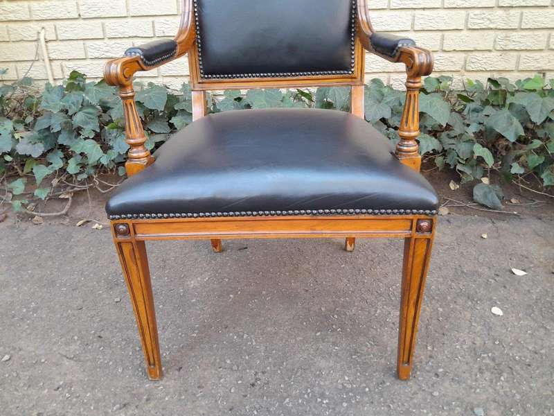 Pair Of A 20th Century French  Style Walnut Armchairs Upholstered In Leather