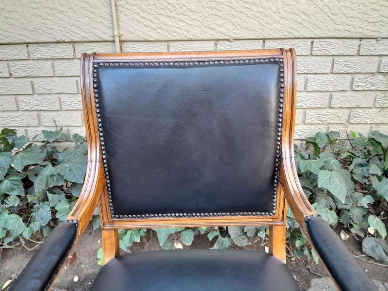 Pair Of A 20th Century French  Style Walnut Armchairs Upholstered In Leather