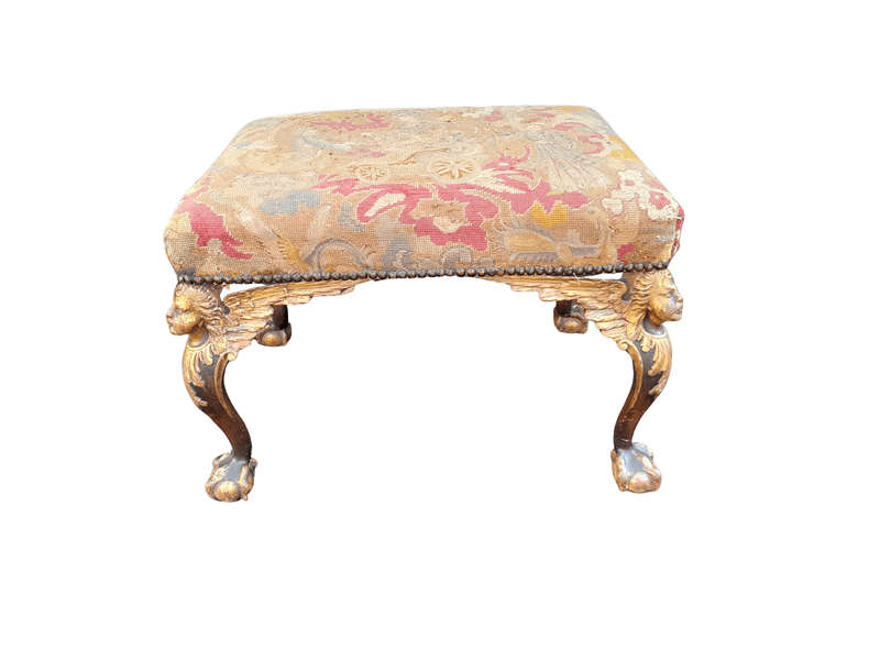 An Early 19th Century French Empire Ornately Hand Carved  Gilt Wood And Aged French Aubusson Wove...