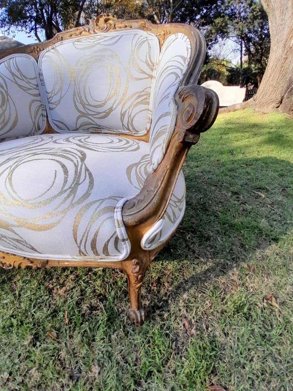 A Late 19th Century French Carved and Gilt Wood Walnut Bergere Armchair  Upholstered in  a cust...