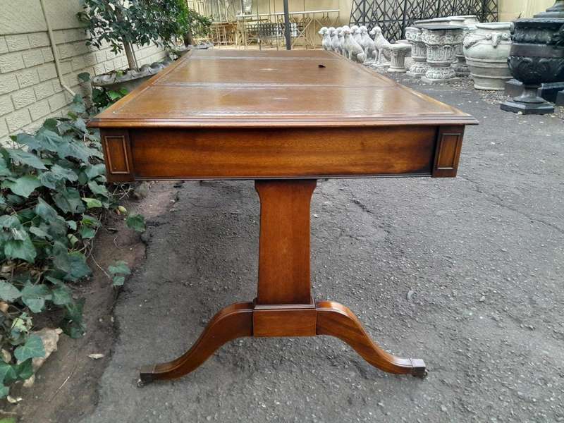 A 20th Century Victorian Style Mahogany Library Desk With  Original Gilt Tooled Leather Inserts O...