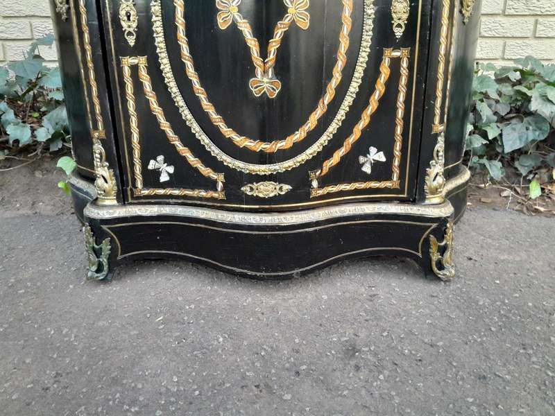 A 19th Century French Credenza With Marquetry Inlay. Mother Of Pearl And Ormolu And White Marble Top