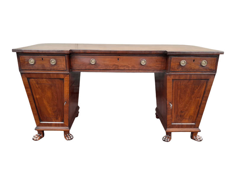 An 18th / 19th Century William IV Mahogany Sideboard With Ebony Inlay And Original Lion Claw Feet...